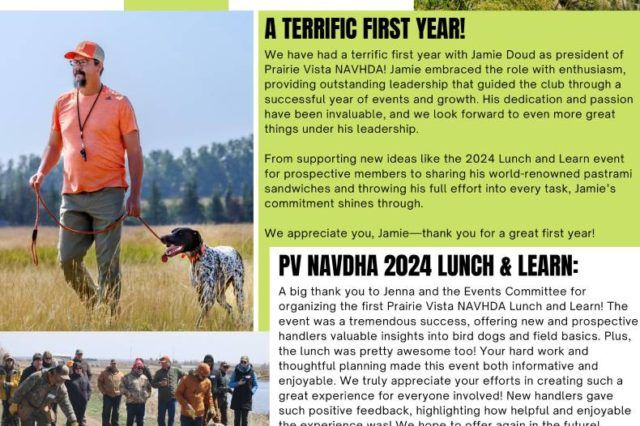 first page of prairie vista newsletter